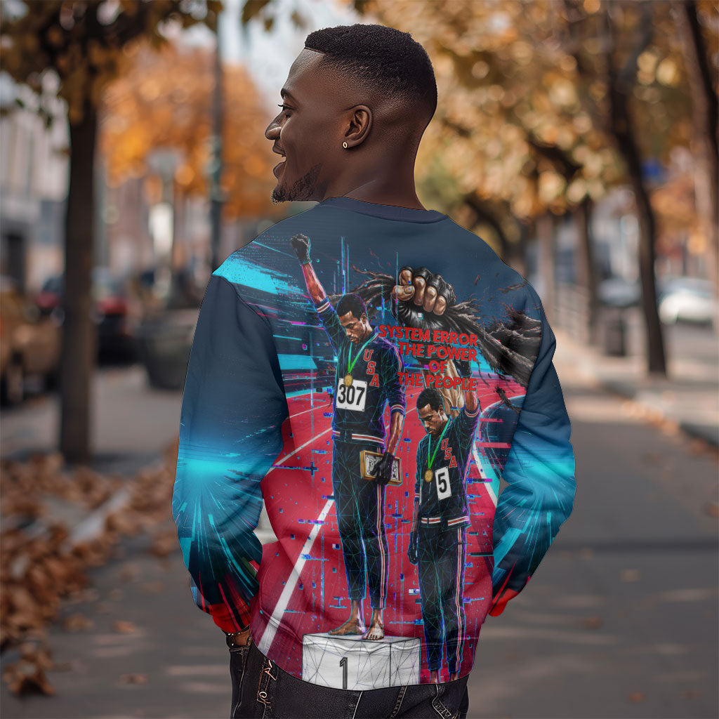 African American 1968 Black Power Salute Sweatshirt Retro Cyberpunk Sci-Fi Tech Civil Rights Art