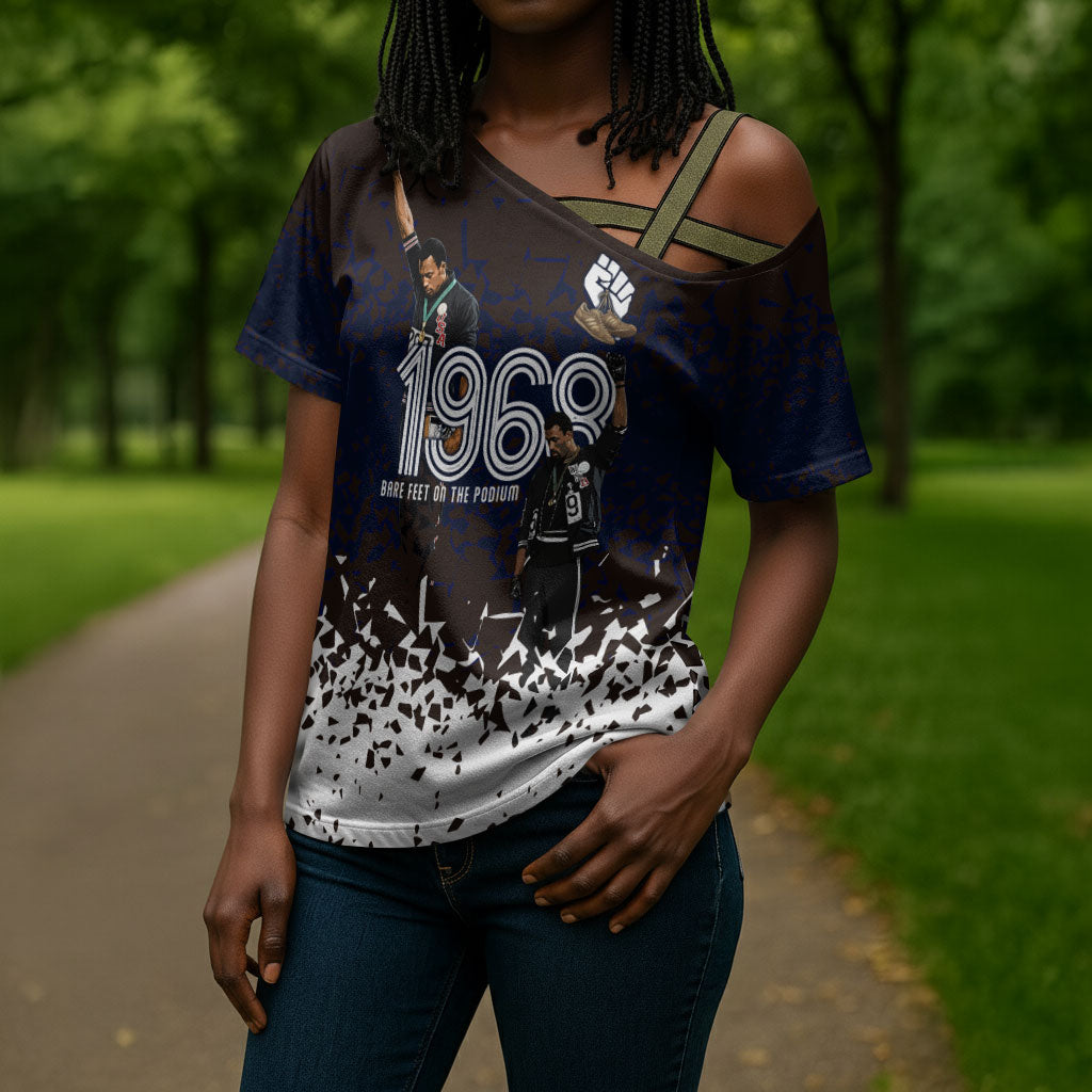 Black Power Salute African Human Rights Cross Shoulder Shirt Civil Rights Movement OPHR Mexico City 1968 Retro