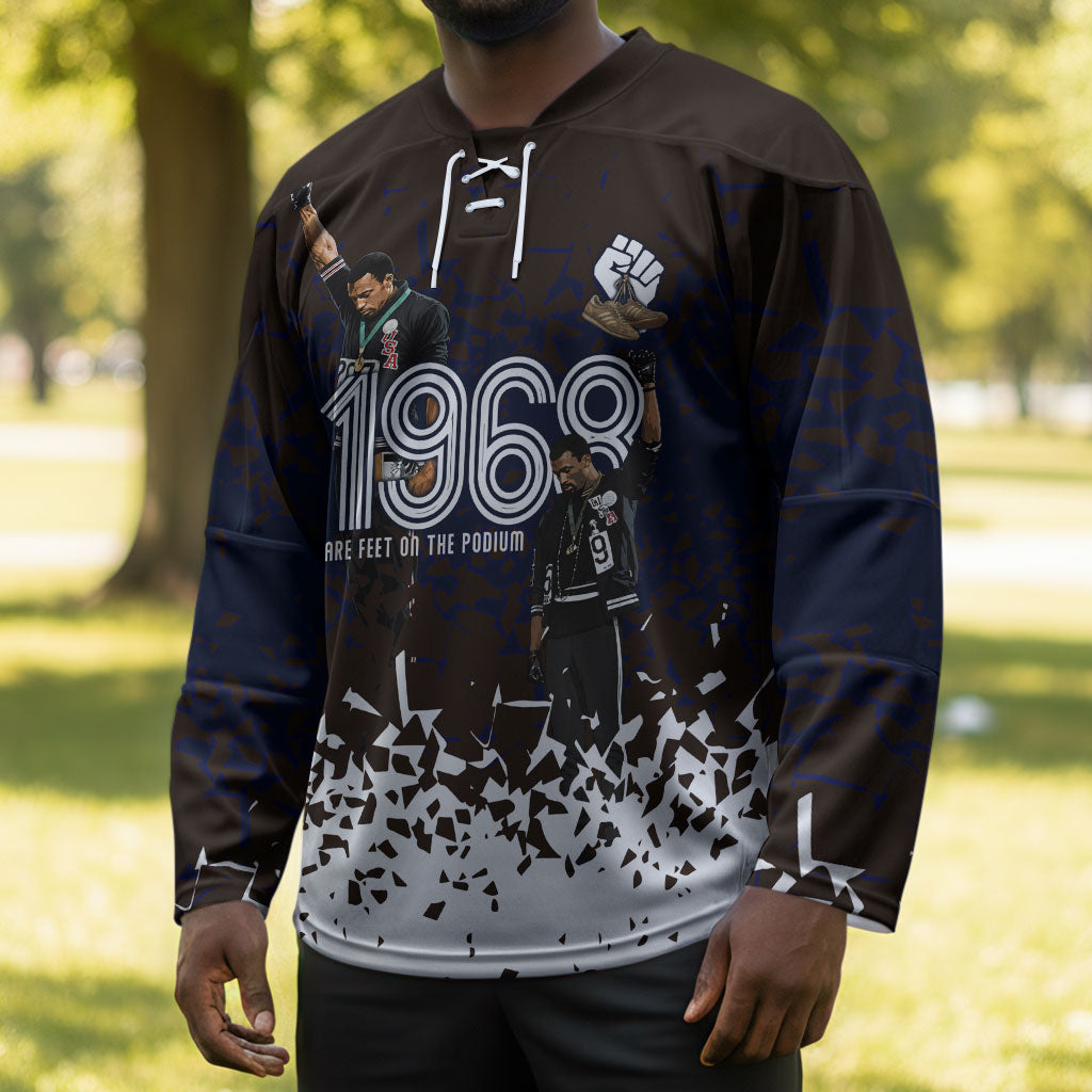 Black Power Salute African Human Rights Hockey Jersey Civil Rights Movement OPHR Mexico City 1968 Retro