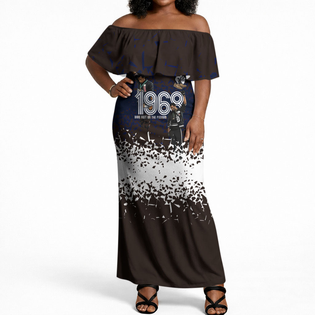 Black Power Salute African Human Rights Off Shoulder Maxi Dress Civil Rights Movement OPHR Mexico City 1968 Retro