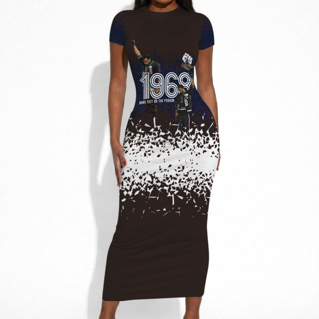 Black Power Salute African Human Rights Short Sleeve Bodycon Dress Civil Rights Movement OPHR Mexico City 1968 Retro