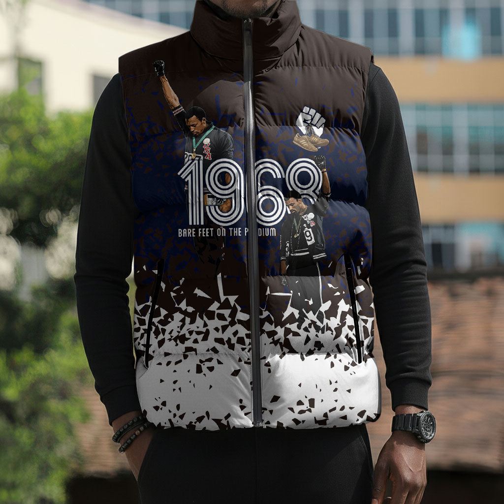 Black Power Salute African Human Rights Sleeveless Puffer Jacket Civil Rights Movement OPHR Mexico City 1968 Retro