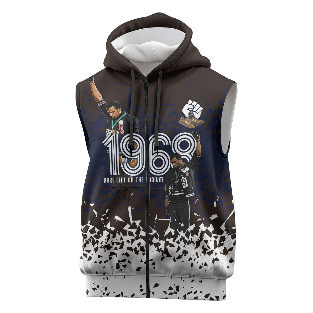 Black Power Salute African Human Rights Sleeveless Zip Hoodie Civil Rights Movement OPHR Mexico City 1968 Retro