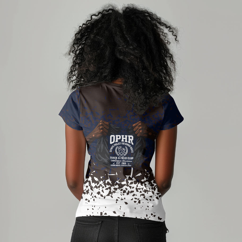 Black Power Salute African Human Rights Women V-Neck T-Shirt Civil Rights Movement OPHR Mexico City 1968 Retro