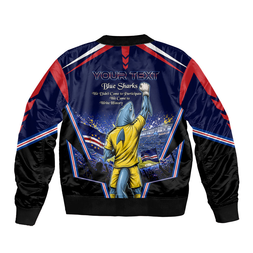 Personalized Cape Verde Blue Sharks Bomber Jacket African Pride Dynamic Stadium Soccer Graphic Art