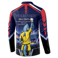 Personalized Cape Verde Blue Sharks Button Sweatshirt African Pride Dynamic Stadium Soccer Graphic Art