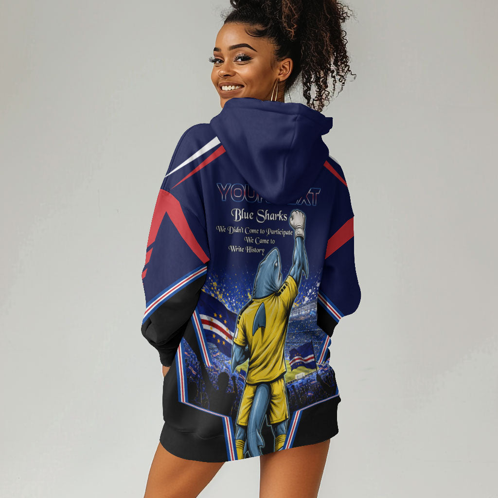 Personalized Cape Verde Blue Sharks Hoodie Dress African Pride Dynamic Stadium Soccer Graphic Art