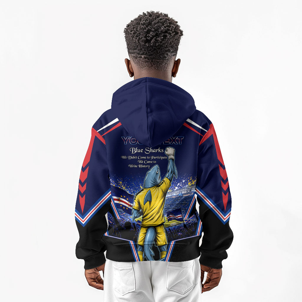 Personalized Cape Verde Blue Sharks Kid Hoodie African Pride Dynamic Stadium Soccer Graphic Art