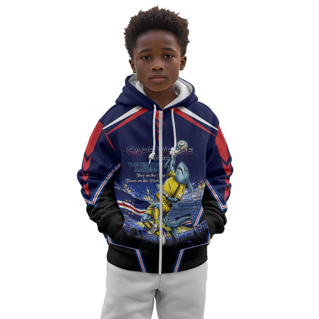 Personalized Cape Verde Blue Sharks Kid Hoodie African Pride Dynamic Stadium Soccer Graphic Art