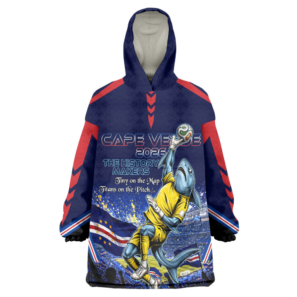 Personalized Cape Verde Blue Sharks Kid Wearable Blanket Hoodie African Pride Dynamic Stadium Soccer Graphic Art