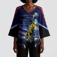 Personalized Cape Verde Blue Sharks Kimono Sleeve Blouse African Pride Dynamic Stadium Soccer Graphic Art
