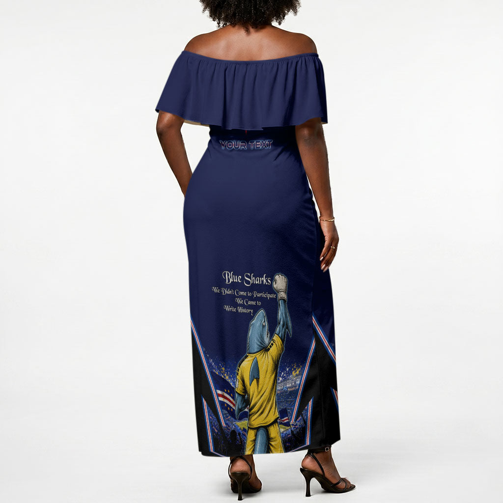 Personalized Cape Verde Blue Sharks Off Shoulder Maxi Dress African Pride Dynamic Stadium Soccer Graphic Art