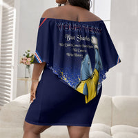 Personalized Cape Verde Blue Sharks Off Shoulder Short Dress African Pride Dynamic Stadium Soccer Graphic Art