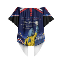 Personalized Cape Verde Blue Sharks Off Shoulder Wrap Waist Top African Pride Dynamic Stadium Soccer Graphic Art