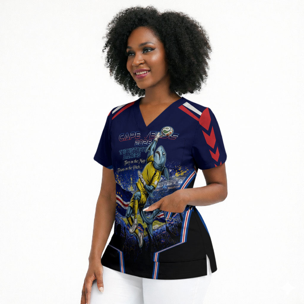 Personalized Cape Verde Blue Sharks Scrub Top African Pride Dynamic Stadium Soccer Graphic Art