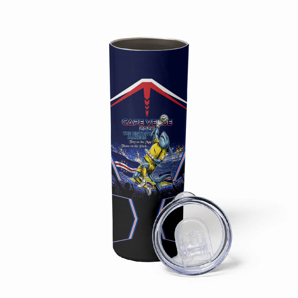 Personalized Cape Verde Blue Sharks Skinny Tumbler African Pride Dynamic Stadium Soccer Graphic Art