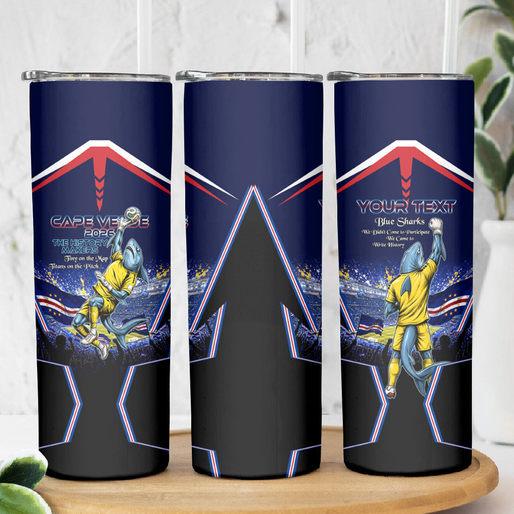 Personalized Cape Verde Blue Sharks Skinny Tumbler African Pride Dynamic Stadium Soccer Graphic Art