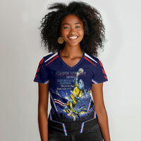 Personalized Cape Verde Blue Sharks Women V-Neck T-Shirt African Pride Dynamic Stadium Soccer Graphic Art