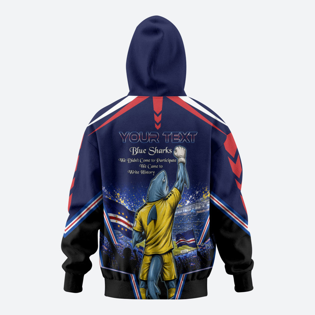 Personalized Cape Verde Blue Sharks Zip Hoodie African Pride Dynamic Stadium Soccer Graphic Art