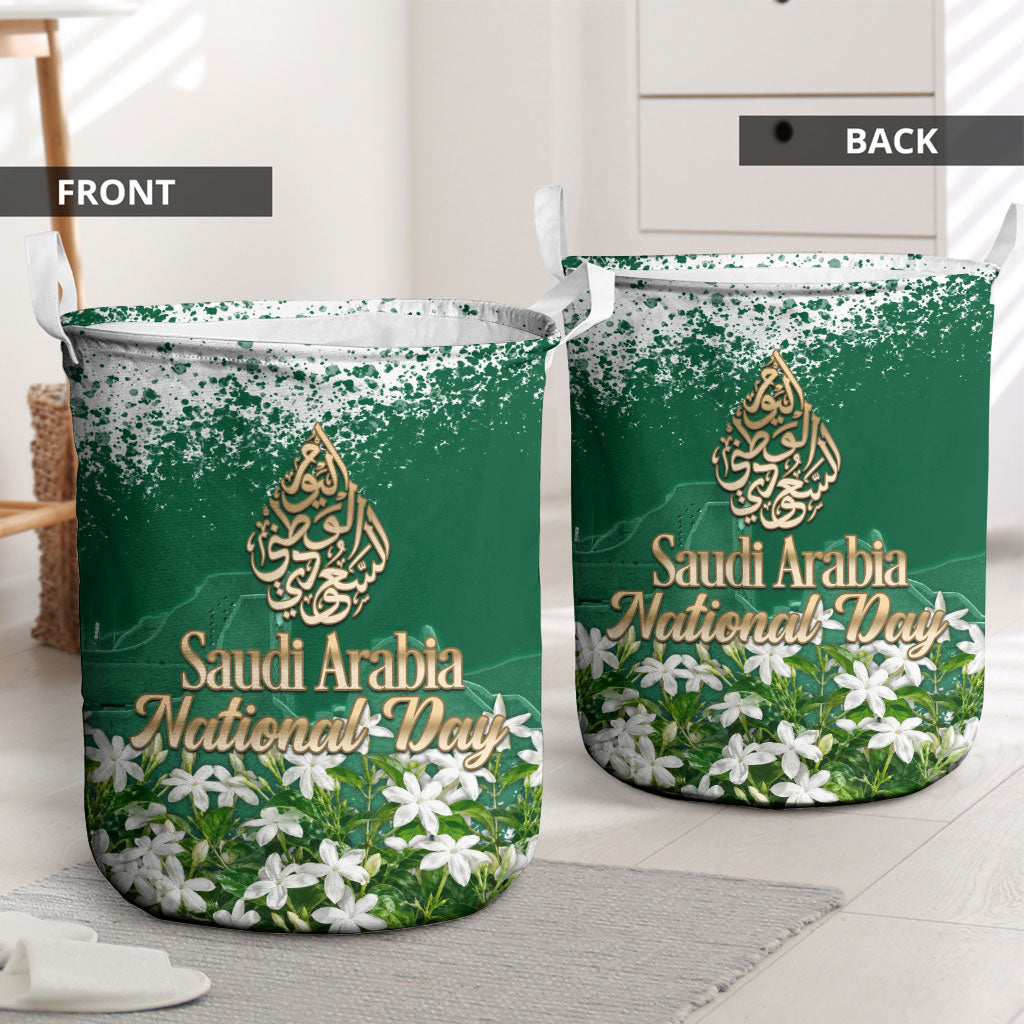 Saudi Arabia National Day Laundry Basket White Jasmine Arabic Calligraphy Cultural Pride