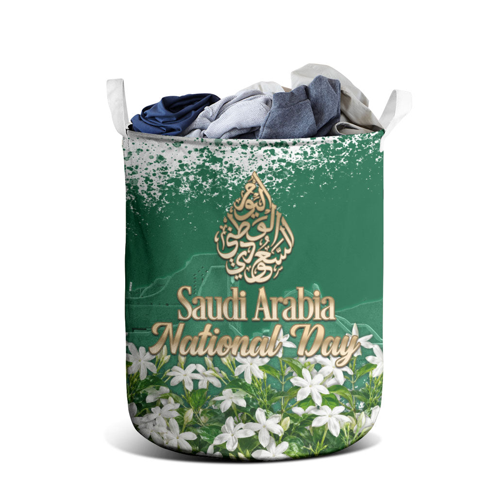 Saudi Arabia National Day Laundry Basket White Jasmine Arabic Calligraphy Cultural Pride