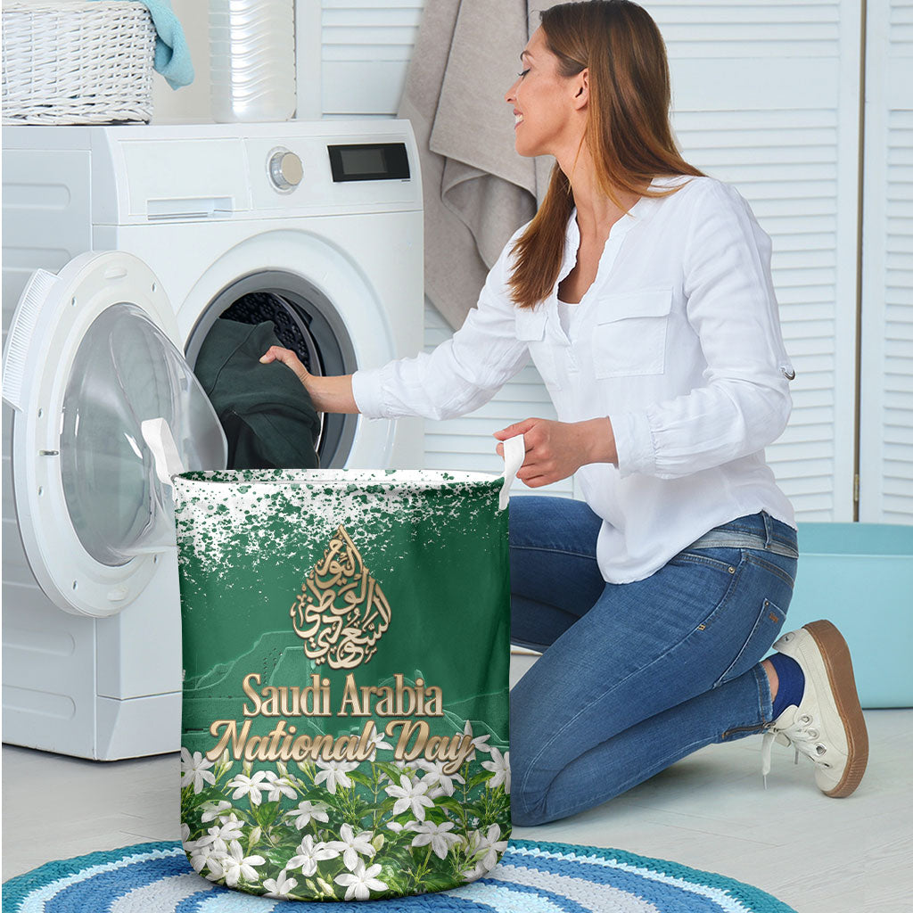 Saudi Arabia National Day Laundry Basket White Jasmine Arabic Calligraphy Cultural Pride