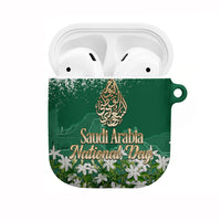 Saudi Arabia National Day AirPods Case White Jasmine Arabic Calligraphy Cultural Pride