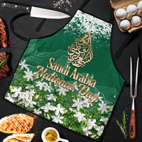 Saudi Arabia National Day Apron White Jasmine Arabic Calligraphy Cultural Pride