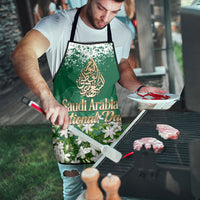 Saudi Arabia National Day Apron White Jasmine Arabic Calligraphy Cultural Pride