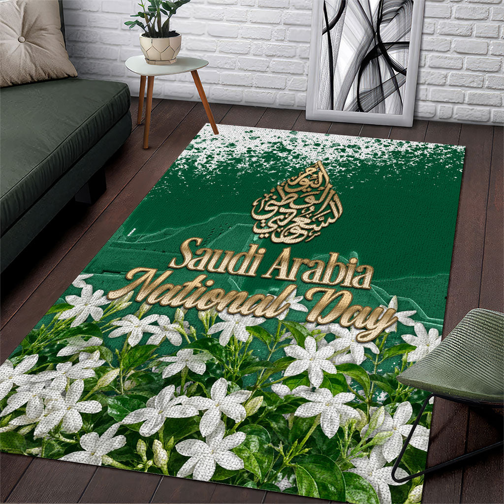 Saudi Arabia National Day Area Rug White Jasmine Arabic Calligraphy Cultural Pride