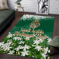 Saudi Arabia National Day Area Rug White Jasmine Arabic Calligraphy Cultural Pride