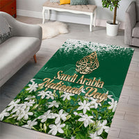 Saudi Arabia National Day Area Rug White Jasmine Arabic Calligraphy Cultural Pride