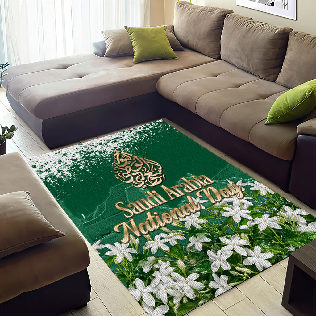 Saudi Arabia National Day Area Rug White Jasmine Arabic Calligraphy Cultural Pride