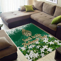 Saudi Arabia National Day Area Rug White Jasmine Arabic Calligraphy Cultural Pride