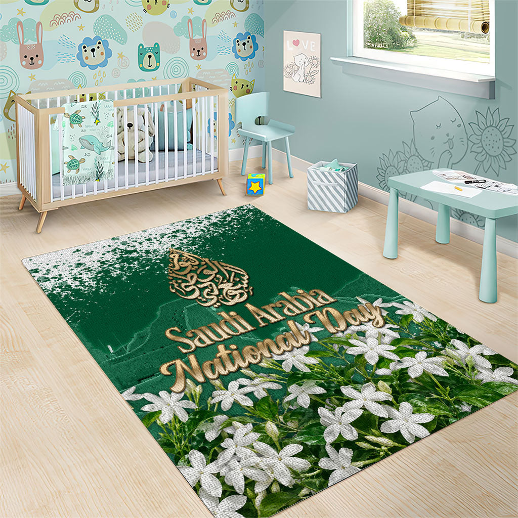 Saudi Arabia National Day Area Rug White Jasmine Arabic Calligraphy Cultural Pride