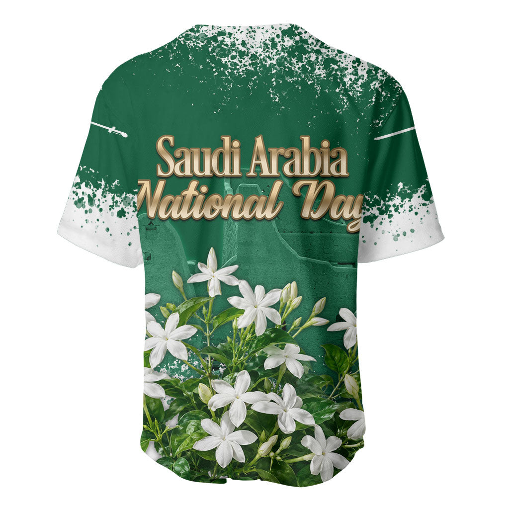 Saudi Arabia National Day Baseball Jersey White Jasmine Arabic Calligraphy Cultural Pride