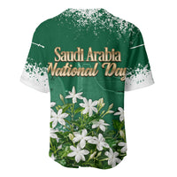 Saudi Arabia National Day Baseball Jersey White Jasmine Arabic Calligraphy Cultural Pride