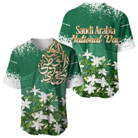 Saudi Arabia National Day Baseball Jersey White Jasmine Arabic Calligraphy Cultural Pride