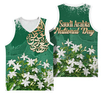 Saudi Arabia National Day Basketball Jersey White Jasmine Arabic Calligraphy Cultural Pride
