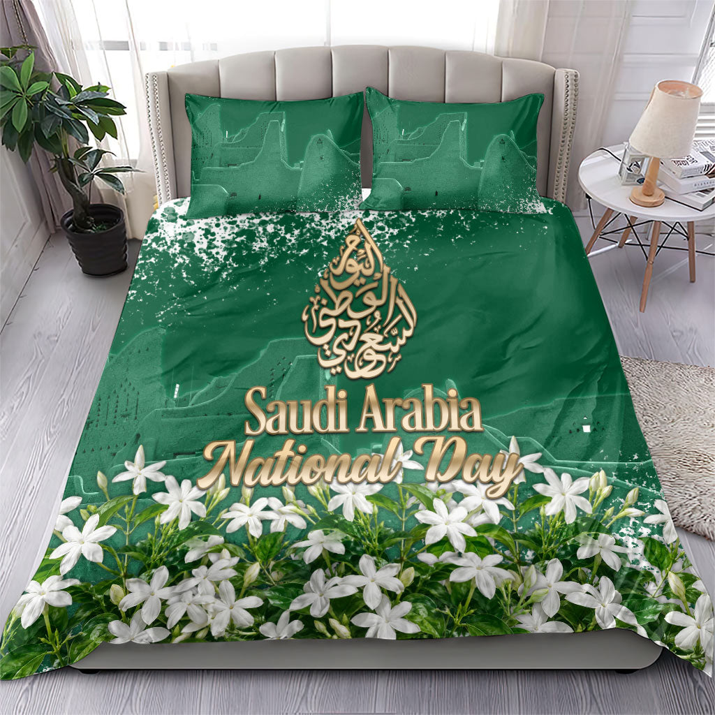 Saudi Arabia National Day Bedding Set White Jasmine Arabic Calligraphy Cultural Pride