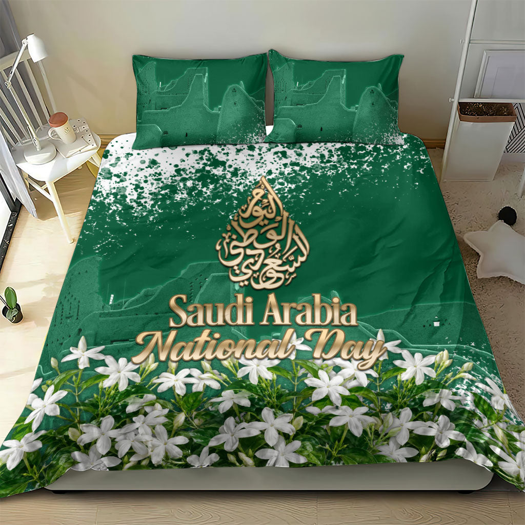 Saudi Arabia National Day Bedding Set White Jasmine Arabic Calligraphy Cultural Pride