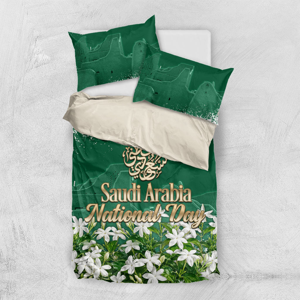 Saudi Arabia National Day Bedding Set White Jasmine Arabic Calligraphy Cultural Pride