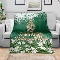 Saudi Arabia National Day Blanket White Jasmine Arabic Calligraphy Cultural Pride