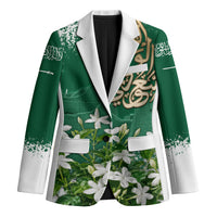 Saudi Arabia National Day Blazer White Jasmine Arabic Calligraphy Cultural Pride