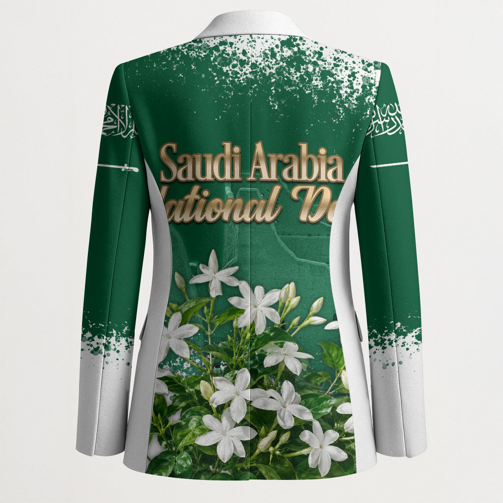 Saudi Arabia National Day Blazer White Jasmine Arabic Calligraphy Cultural Pride
