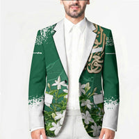 Saudi Arabia National Day Blazer White Jasmine Arabic Calligraphy Cultural Pride
