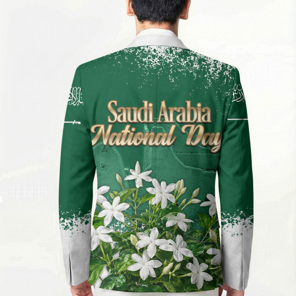 Saudi Arabia National Day Blazer White Jasmine Arabic Calligraphy Cultural Pride