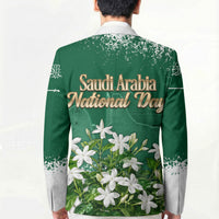 Saudi Arabia National Day Blazer White Jasmine Arabic Calligraphy Cultural Pride