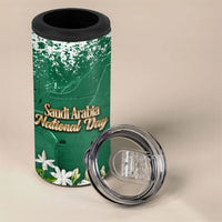 Saudi Arabia National Day 4 in 1 Can Cooler Tumbler White Jasmine Arabic Calligraphy Cultural Pride