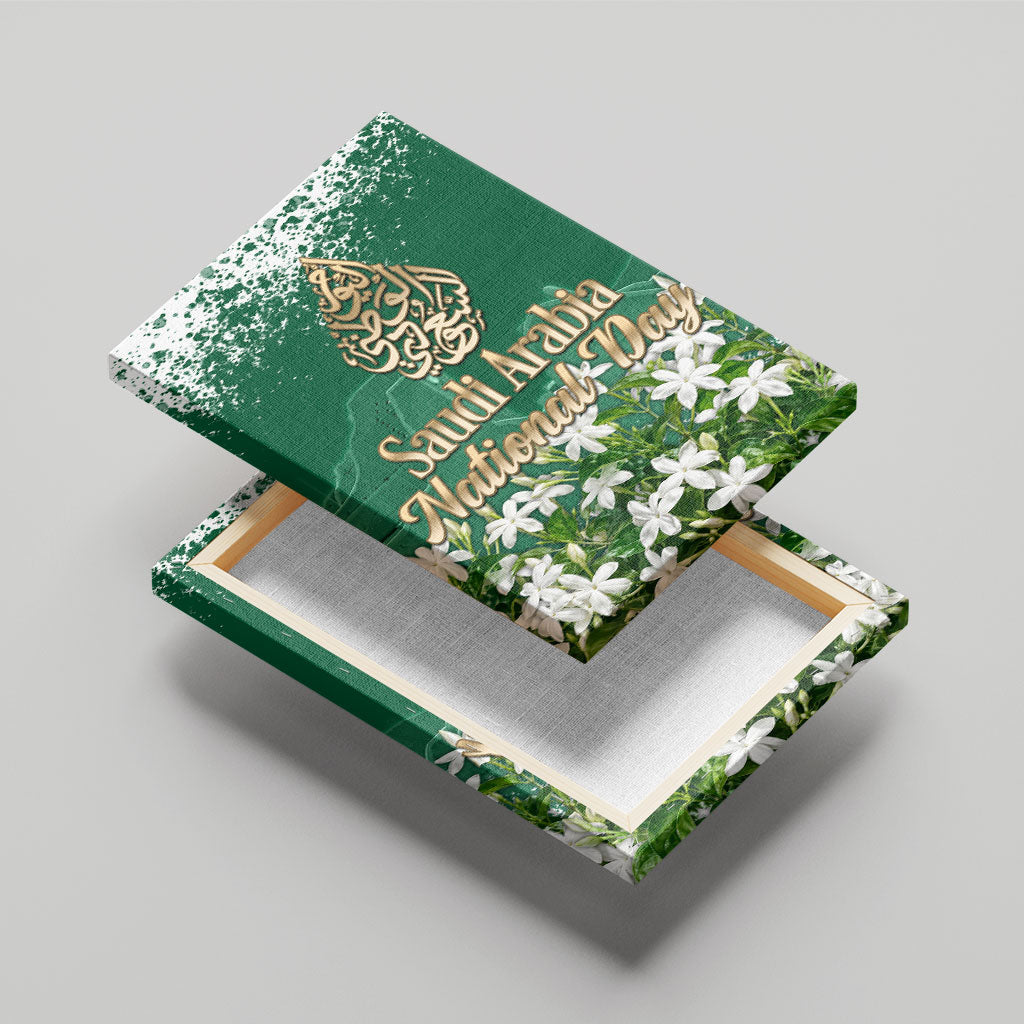 Saudi Arabia National Day Canvas Wall Art White Jasmine Arabic Calligraphy Cultural Pride